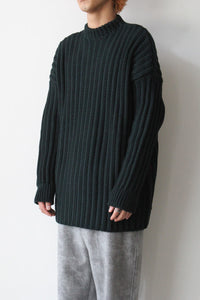 CREW NECK OPEN RIB SWEATER-WOOLY / GREEN [30%OFF]