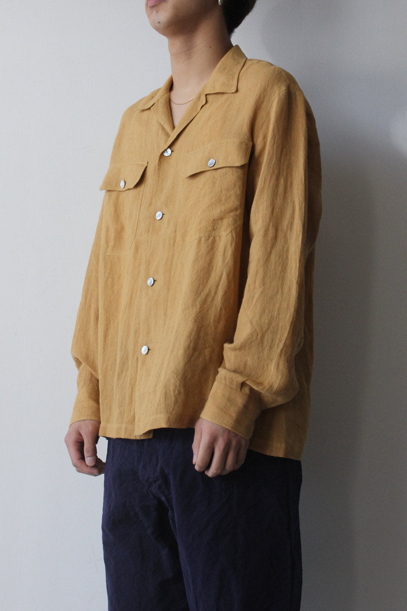 Salvatore Piccolo | L/S OPEN Collar SHIRT-100%LINEN / Yellow 長袖リネンオープンカラーシャツ 41(残り1点)