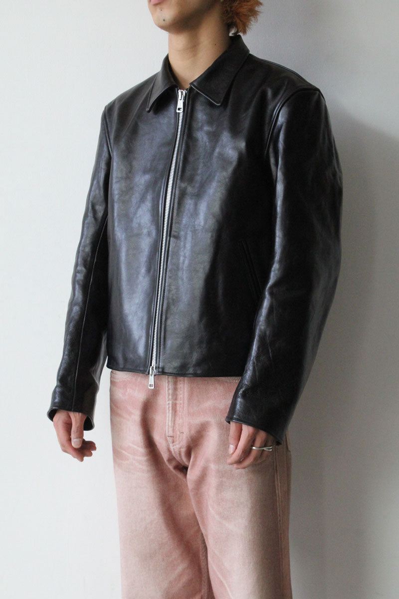 OUR LEGACY | MINI JACKET / TOP DYED BLACK LEATHER カウレザージップ