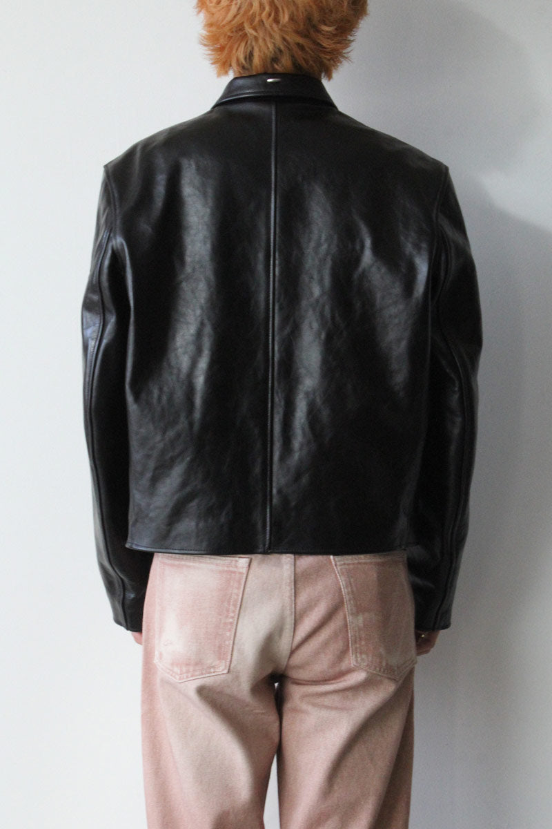 OUR LEGACY | MINI JACKET / TOP DYED BLACK LEATHER カウレザージップ