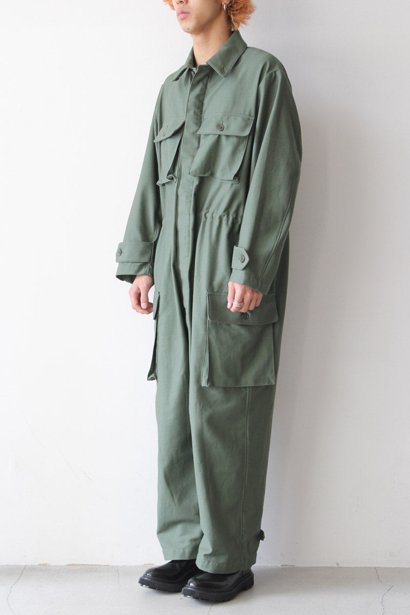 80'S US LAUNDRY JUMPSUIT / OLIVE USコットンジャンプスーツ – STOCK