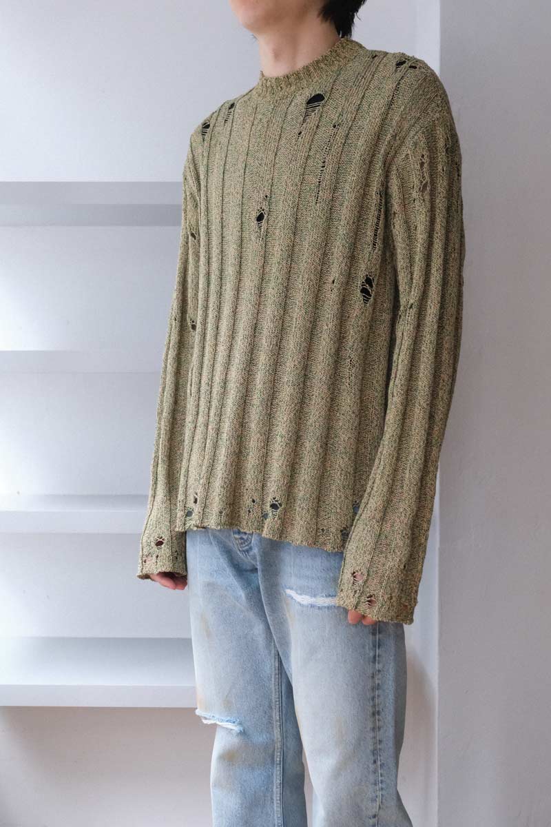 HOPE | PESCI SWEATER / GREEN/BEIGE Crew neck knit sweater – STOCK