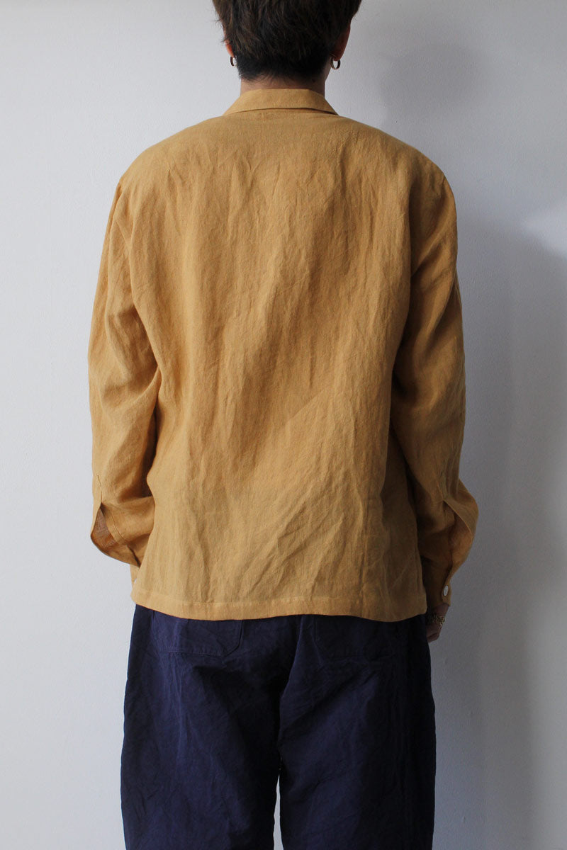 L/S OPEN COLLAR SHIRT-100%LINEN / YELLOW [20%OFF]