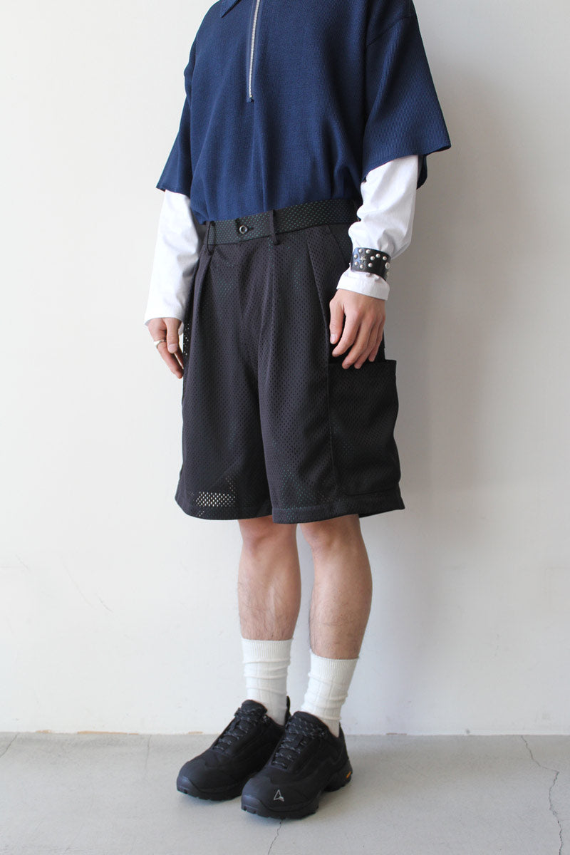 NEAT | POLY MESH CARGO SHORTS / BLACK × GREEN ポリメッシュ
