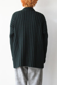 CREW NECK OPEN RIB SWEATER-WOOLY / GREEN [30%OFF]