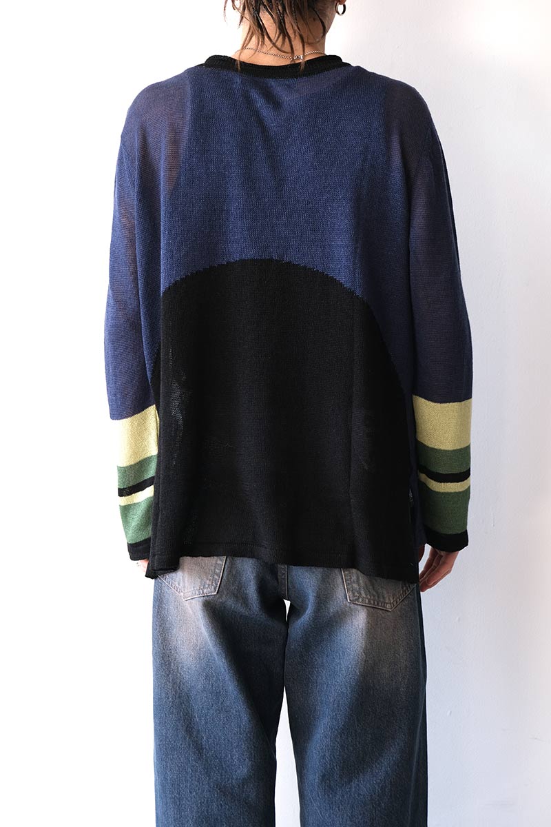 トップス EDWARD CUMING HALF MOON LOOSE SWEATER EDWARD CUMING | HALF MOON LOOSE SWEATER / BLUE-BLACK-LIME