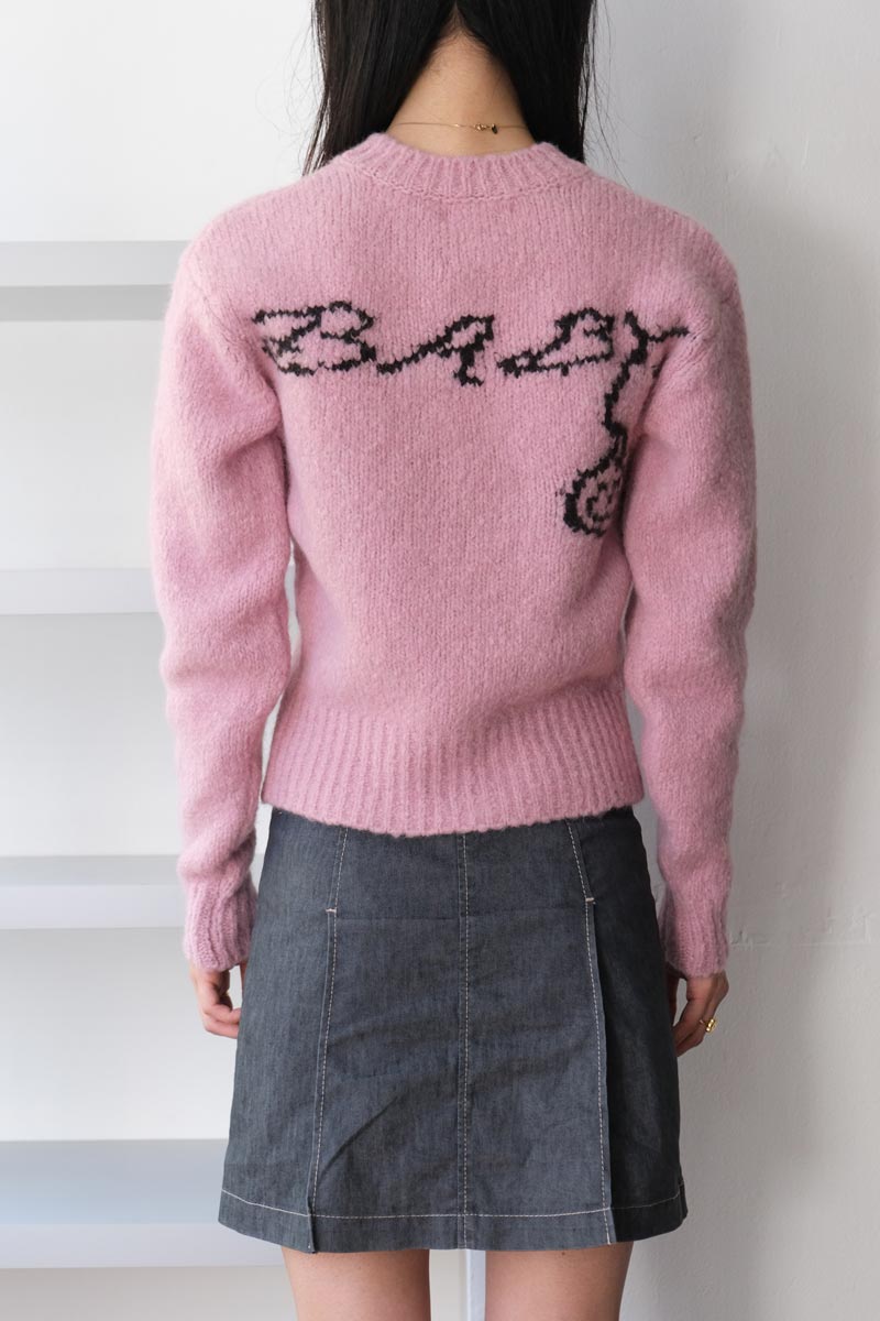 BABY-Soft v-neck knitted sweater with 'Baby' intarsia on the
