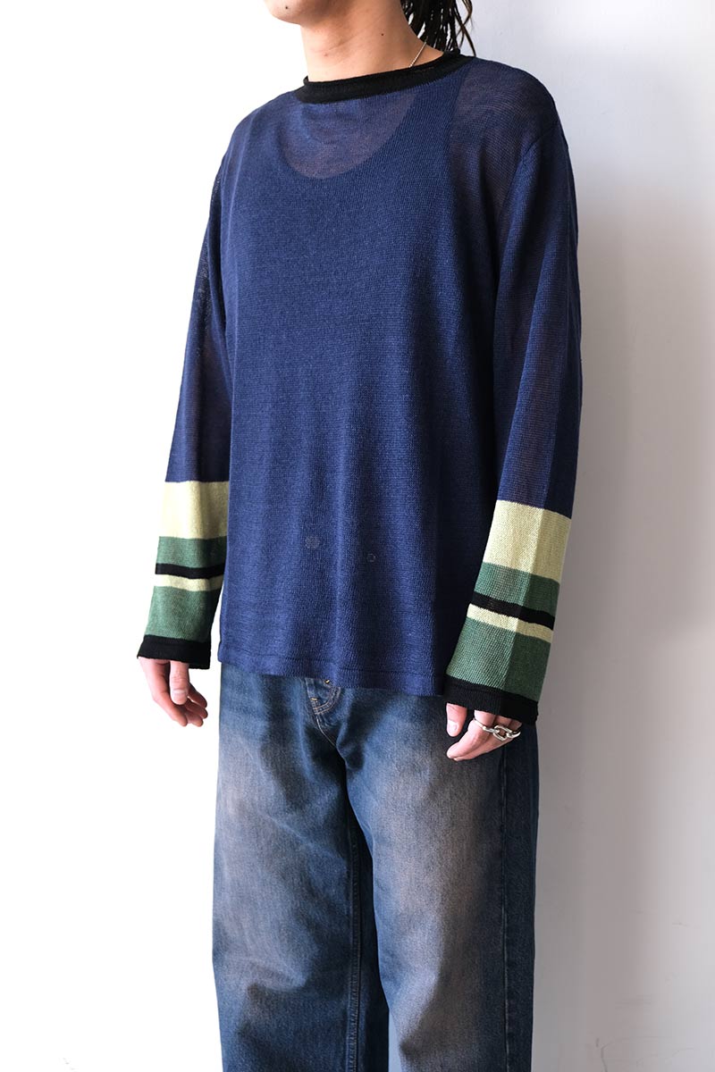 トップス EDWARD CUMING HALF MOON LOOSE SWEATER EDWARD CUMING | HALF MOON LOOSE SWEATER / BLUE-BLACK-LIME
