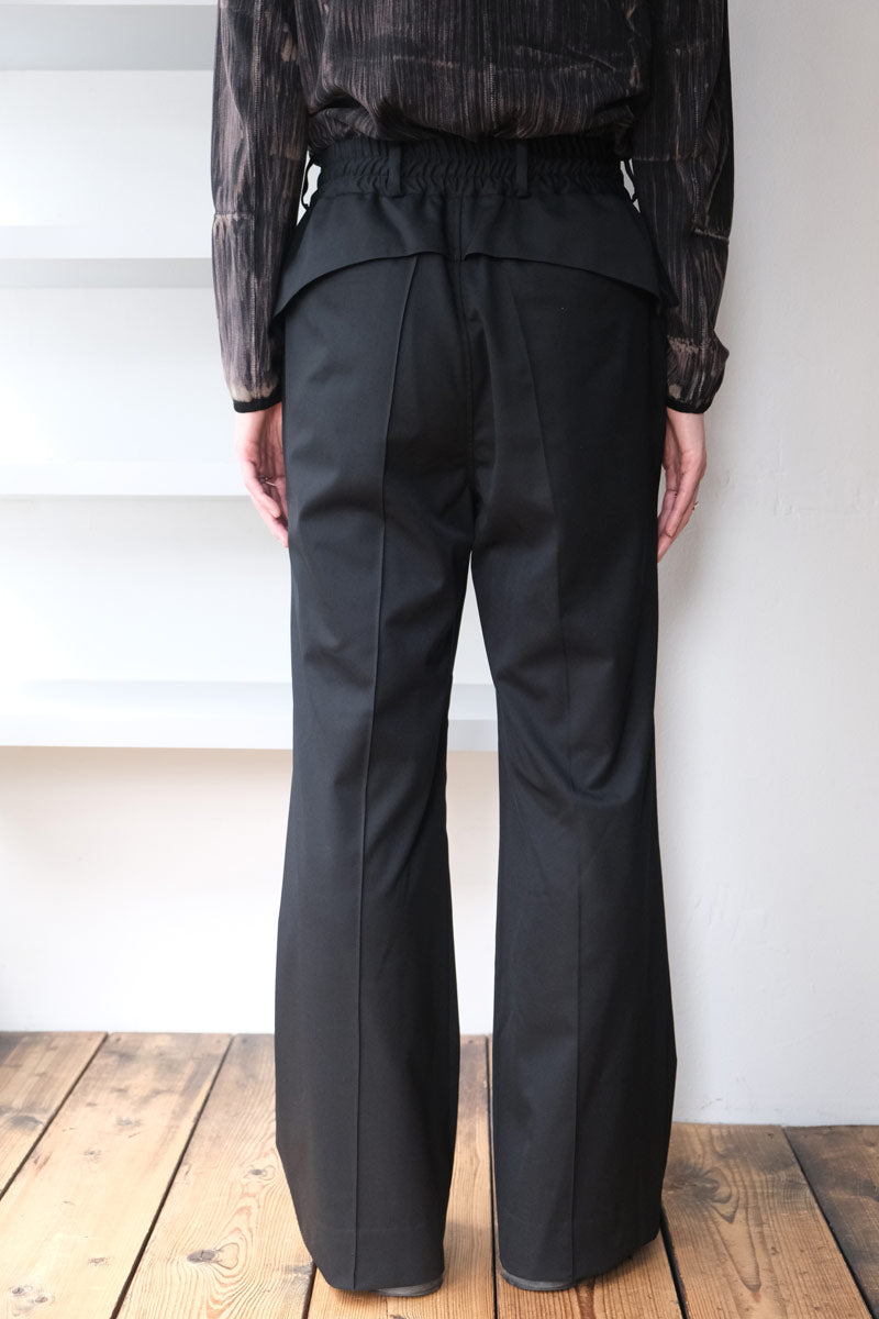 SUBLATIONS | SUPER140 PINTUCK BAGGY EASY TROUSERS .12 / BLACK ウールギャバジンフレア イージーパンツ – STOCK