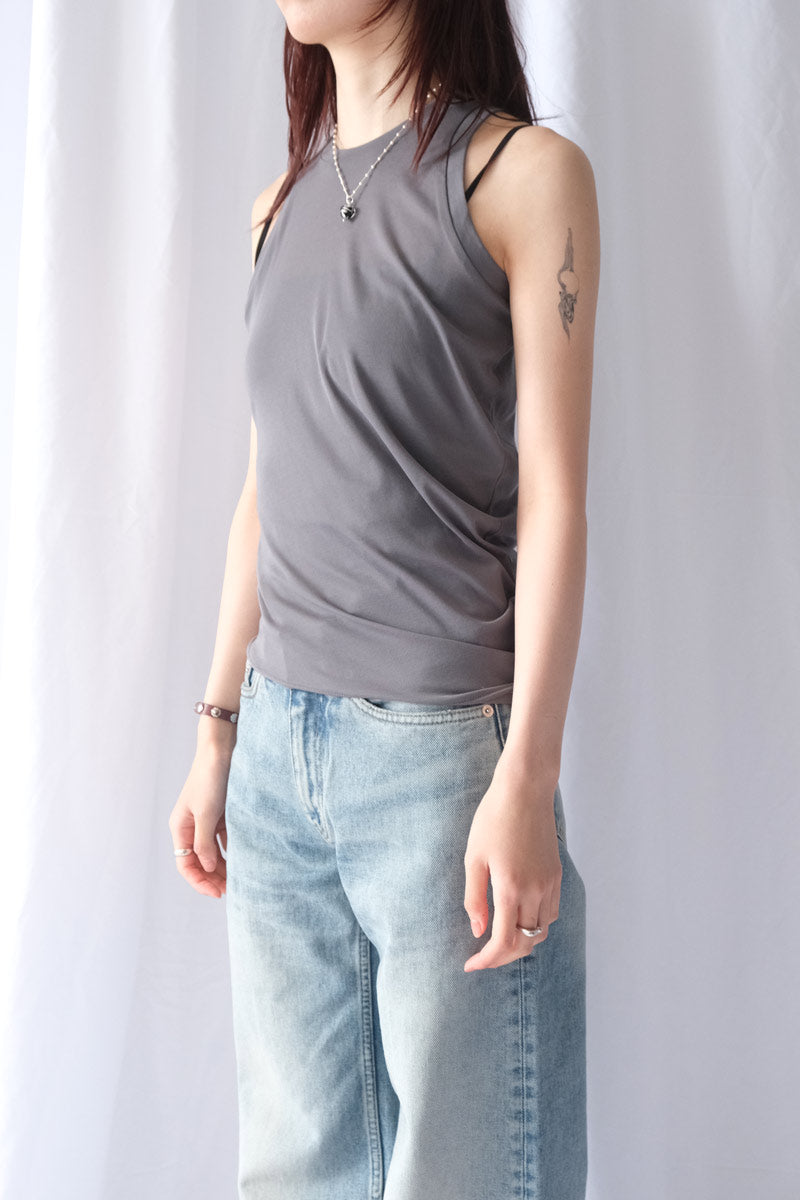LITTLE $UZIE | HIGH TWIST JERSEY DISTORED TANK / GRAY ツイスト