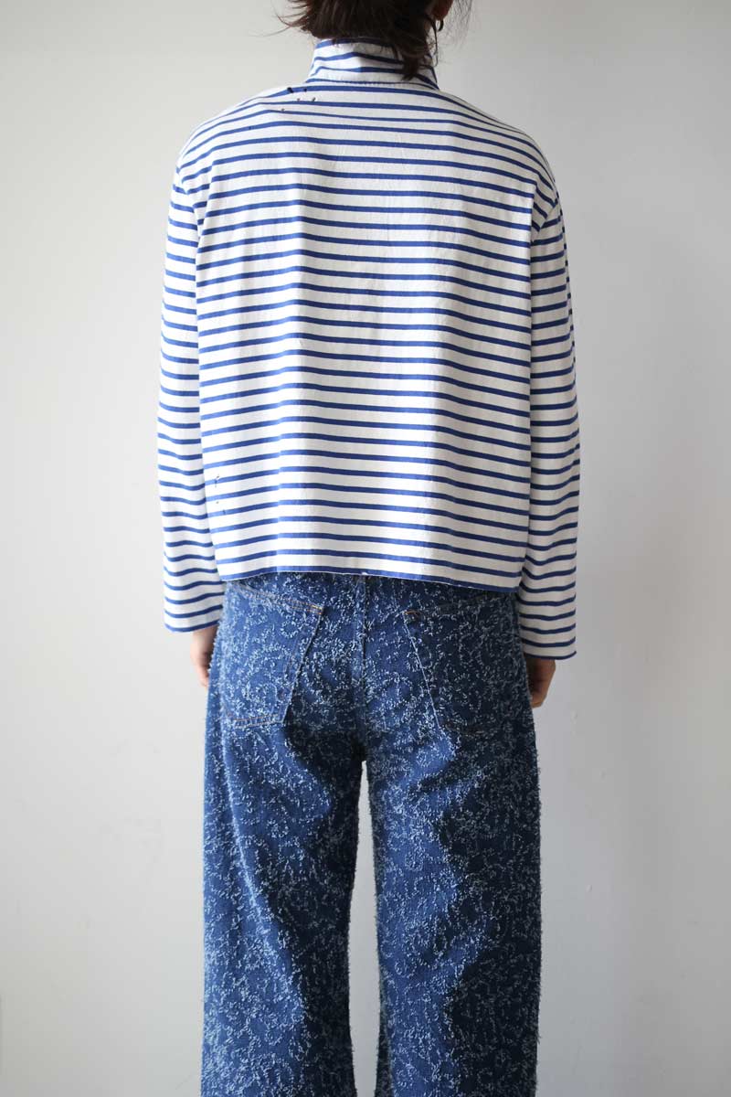 OUR LEGACY | SHRUNKEN FULLZIP POLO / GENOVA STRIPE ROUGH COTTON