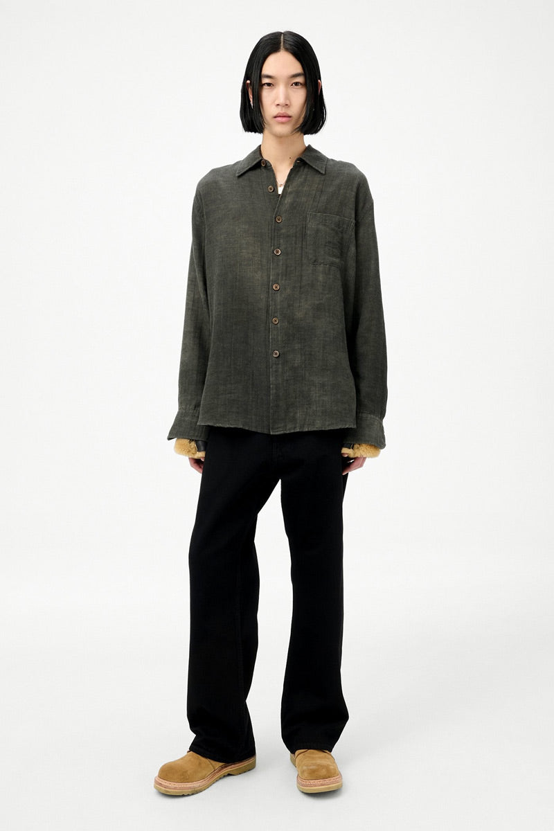 OUR LEGACY ウールシャツ OURLEGACY】WELDING SHIRT Worn Brown Lambskin レザーシャツ