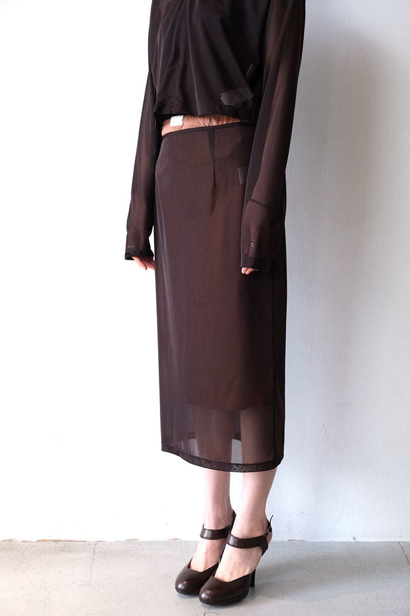LITTLE $UZIE | SHEER TRICOT SKIRT WITH INNER / CHOCOLATE