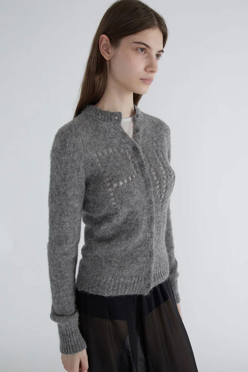 PALOMA WOOL | DOVE BUTTON CARDIGAN / GREY ダメージデザインボタン