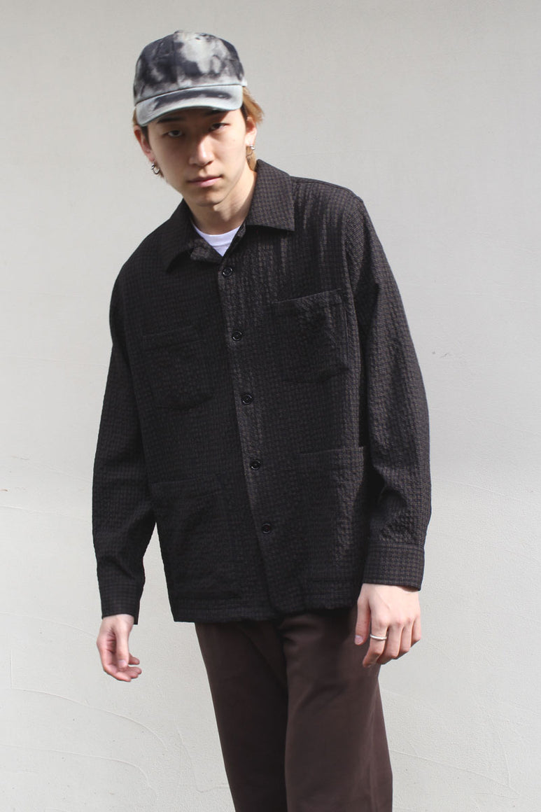 OVERSHIRT BOXY TEXTURED WOOL CHECK / BLACK AND YELLOW [20%OFF]