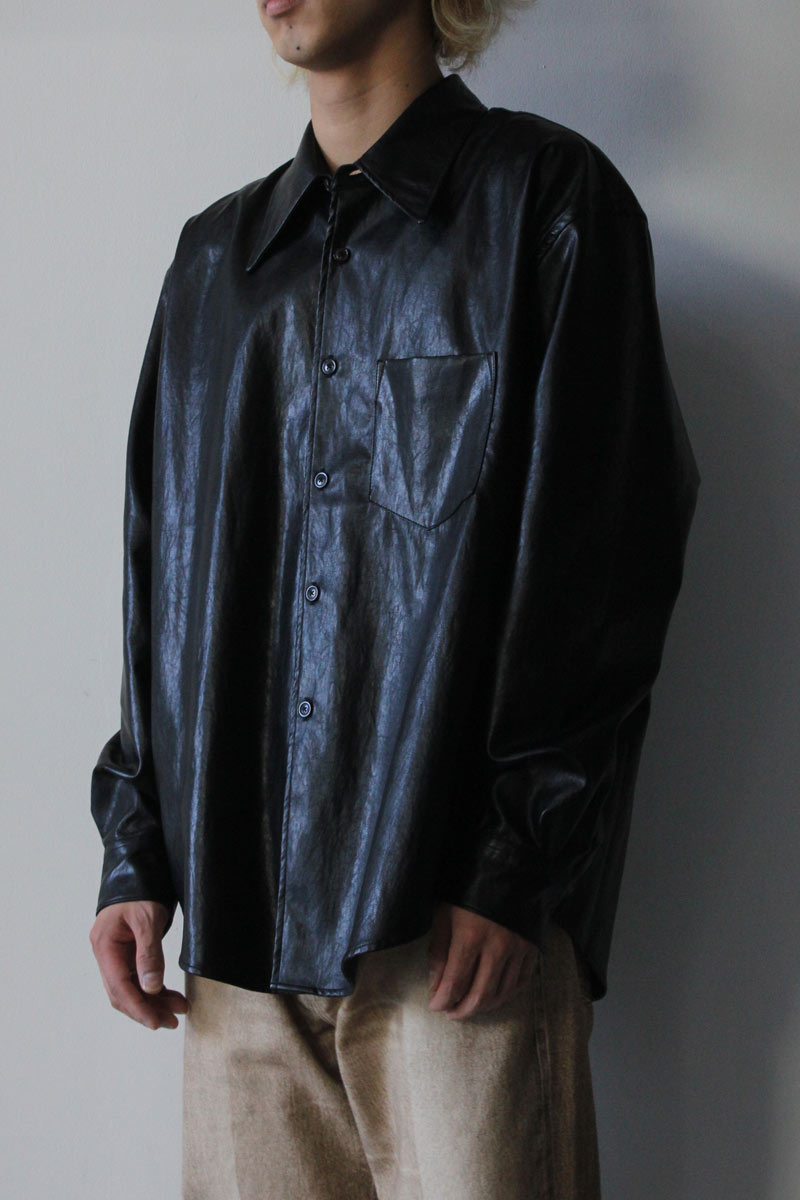 着丈79cm【bukht ブフト】LEATHER SHIRTS BLACK