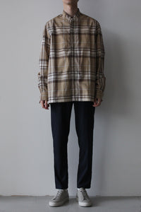 L/S MADRAS CHECK STAND COLLAR SHIRT / BEIGE BROWN [50%OFF]