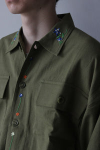 MILITARY COTTON FLAX SHIRT / OLIVE