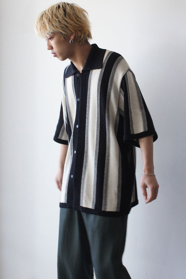 GIMA COTTON STRIPE KNIT SHIRT / BLACK