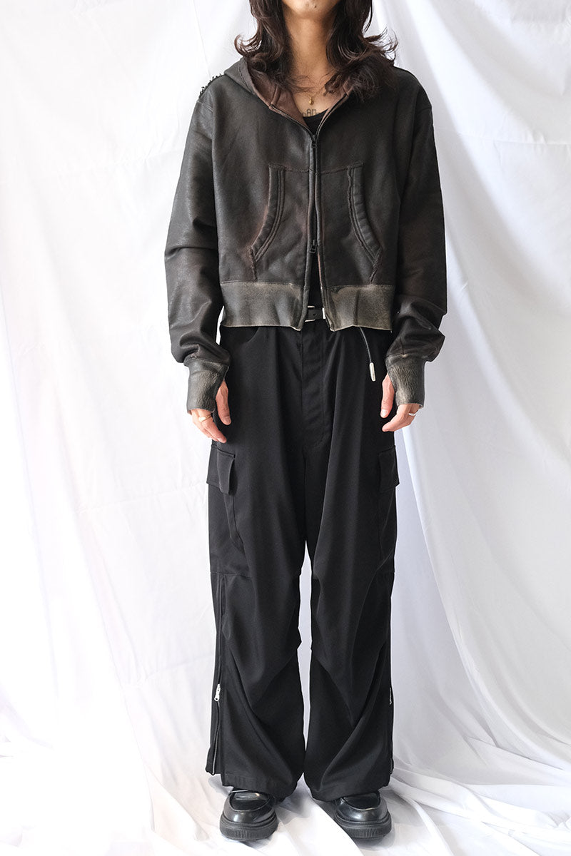 LIGHT TWILL PARACHUTE ZIP PANTS / BLACK [20%OFF]