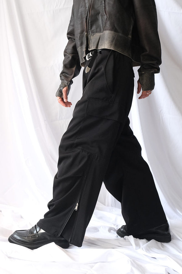 LIGHT TWILL PARACHUTE ZIP PANTS / BLACK [20%OFF]
