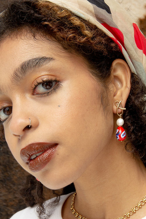WAINWRIGHT EARRINGS RED  / BRASS