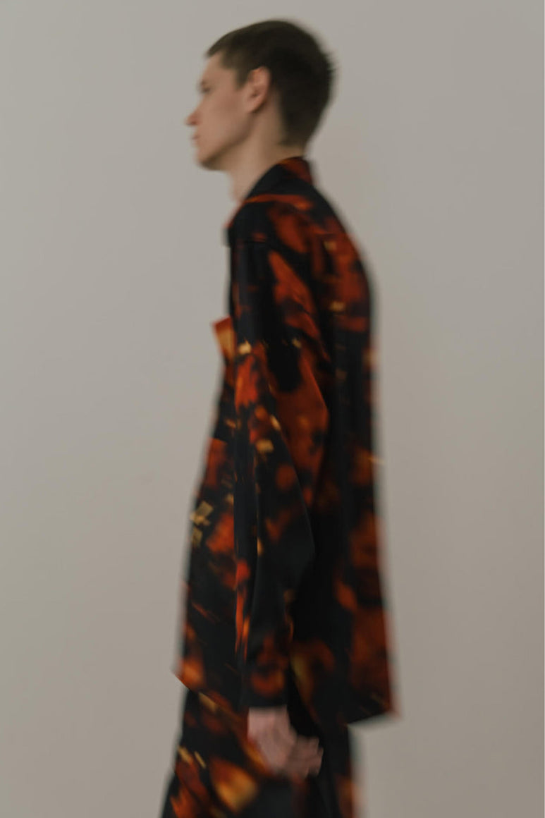 BOKASHI PRINT OVER SHIRT / RED