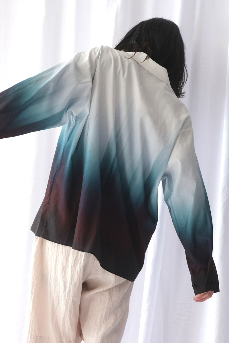 BASSEN PRINT OVER SHIRT / BLUE GRAY