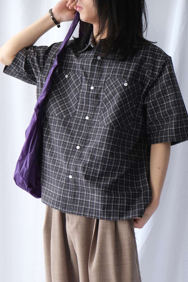 AAIR FLOWEAVE PRINTED CHECK SHORT SLEEVE SHIRT / GREY