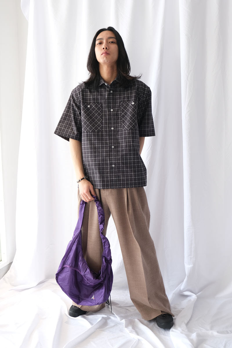 AAIR FLOWEAVE PRINTED CHECK SHORT SLEEVE SHIRT / GREY