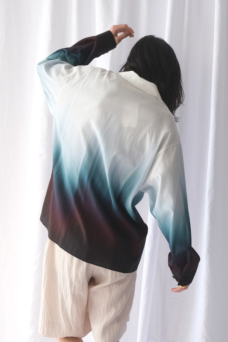 BASSEN PRINT OVER SHIRT / BLUE GRAY