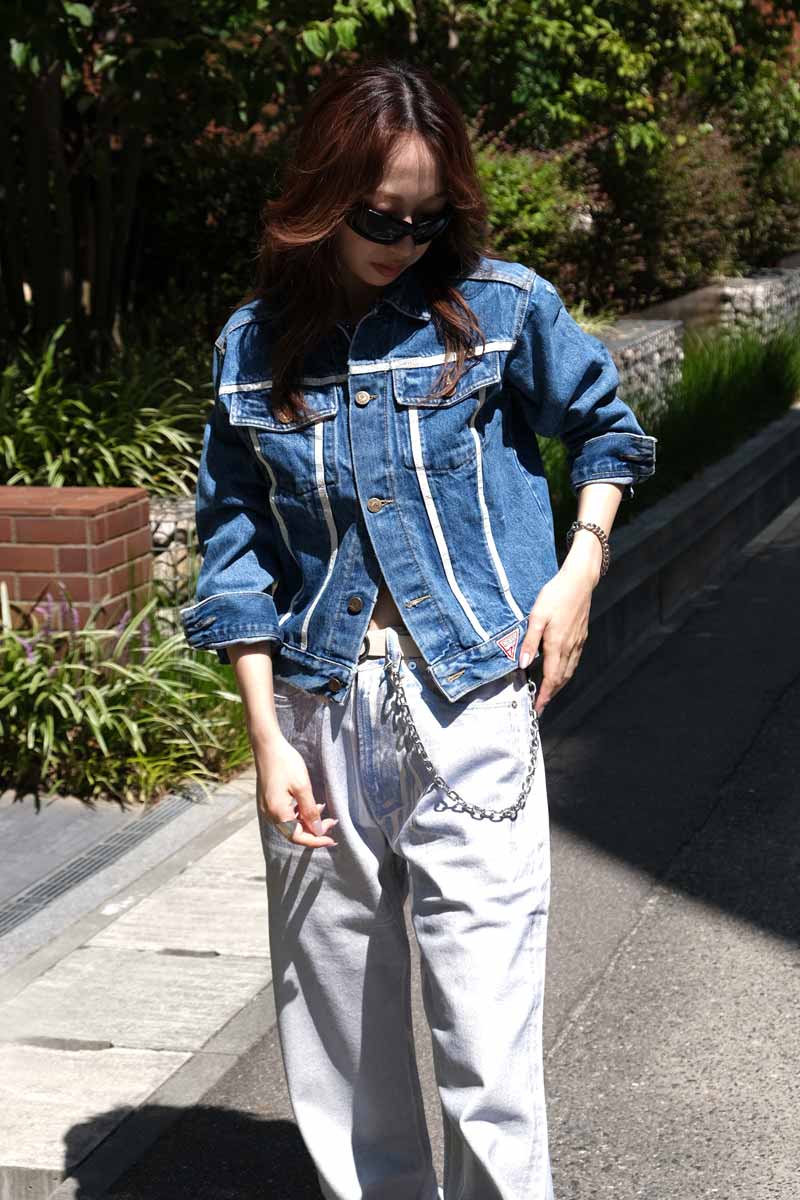 GUESS | 90년대 미국 생산 화이트 라인 데님 재킷 [USED]