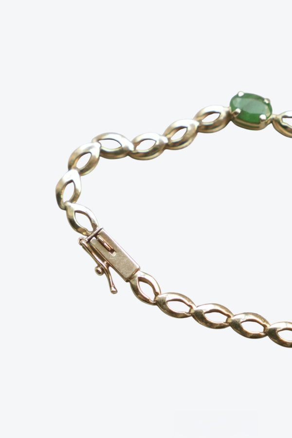 MADE IN MEXICO 14K GOLD BRACELET w/GREEN STONE 3.11G / GOLD