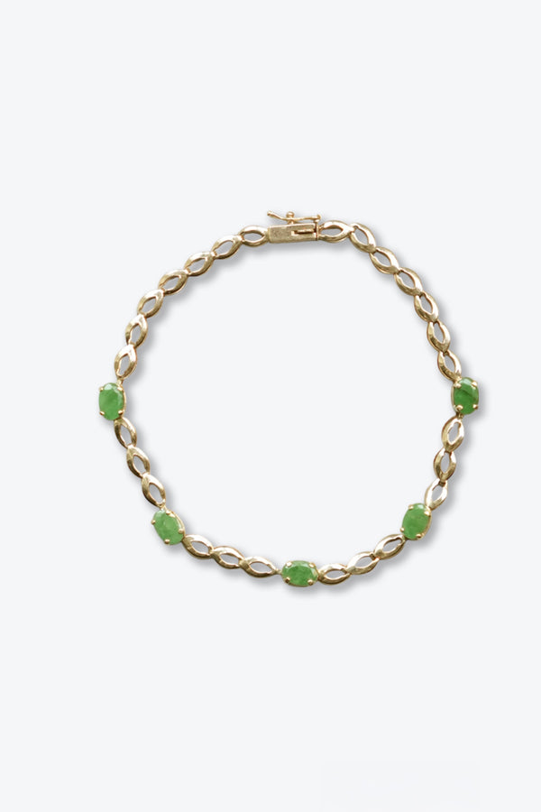 MADE IN MEXICO 14K GOLD BRACELET w/GREEN STONE 3.11G / GOLD