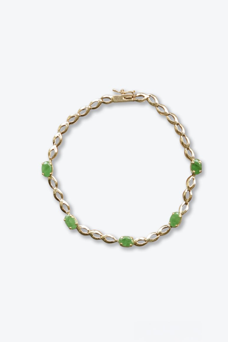 MADE IN MEXICO 14K GOLD BRACELET w/GREEN STONE 3.11G / GOLD