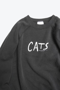 TULTEX | MADE IN USA 80'S CATS  PRINT RAGLAN SWEAT SHIRT / BLACK  [USED]