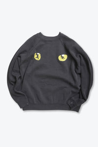 TULTEX | MADE IN USA 80'S CATS  PRINT RAGLAN SWEAT SHIRT / BLACK  [USED]