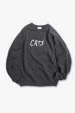 Load image into Gallery viewer, TULTEX | MADE IN USA 80&#39;S CATS  PRINT RAGLAN SWEAT SHIRT / BLACK  [USED]