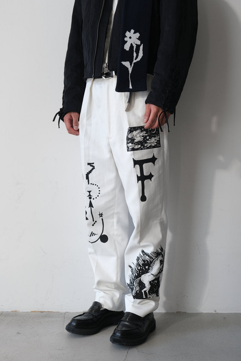 WIDE WAIST LOOP TROUSERS / WHITE WITH PAINTING [20% OFF]