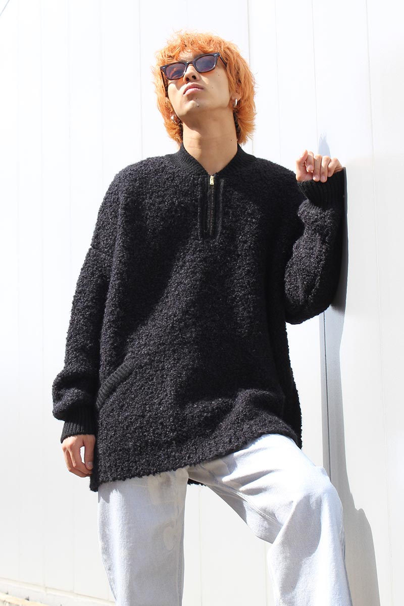 CORDERA | WOOL & MOHAIR POLO SWEATER / BLACK Wool boa sweater