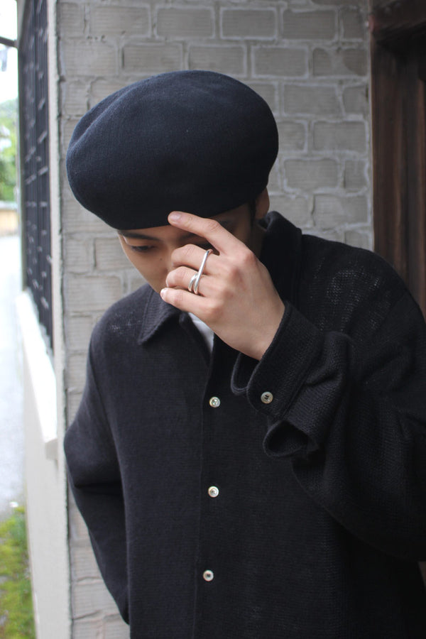 CASHMERE&COTTON MESH BERET / BLACK
