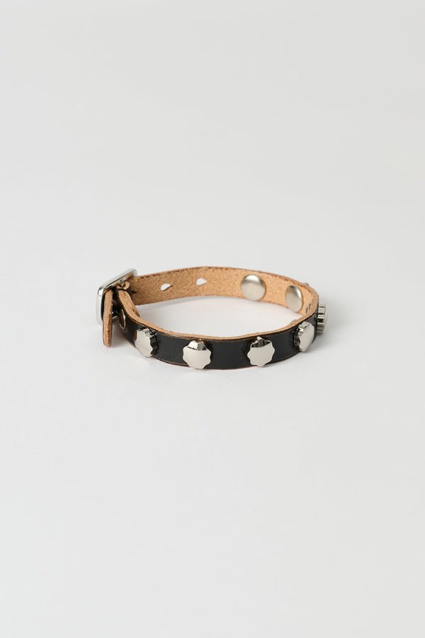 FLOWER BRACELET / DEEP BLACK LEATHER