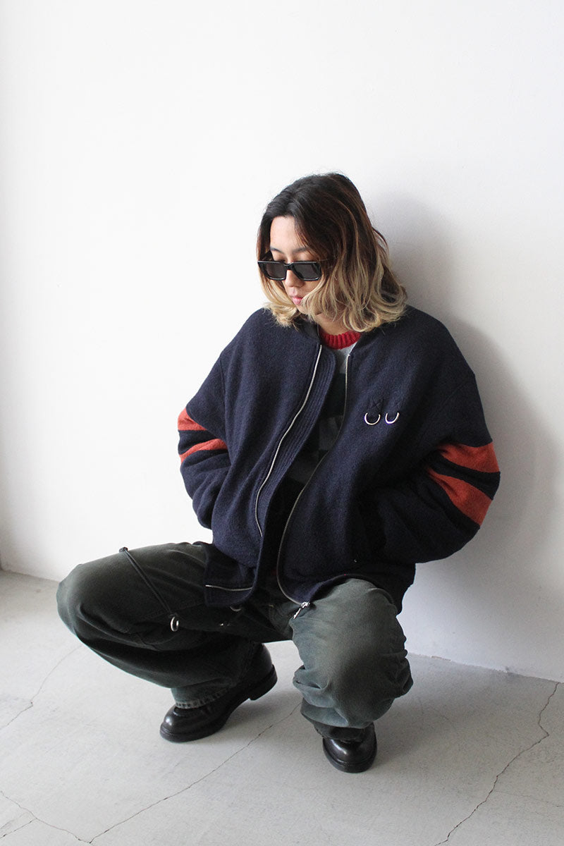 WOOL BOMBER JACKET / DARK BLUE/BLACK