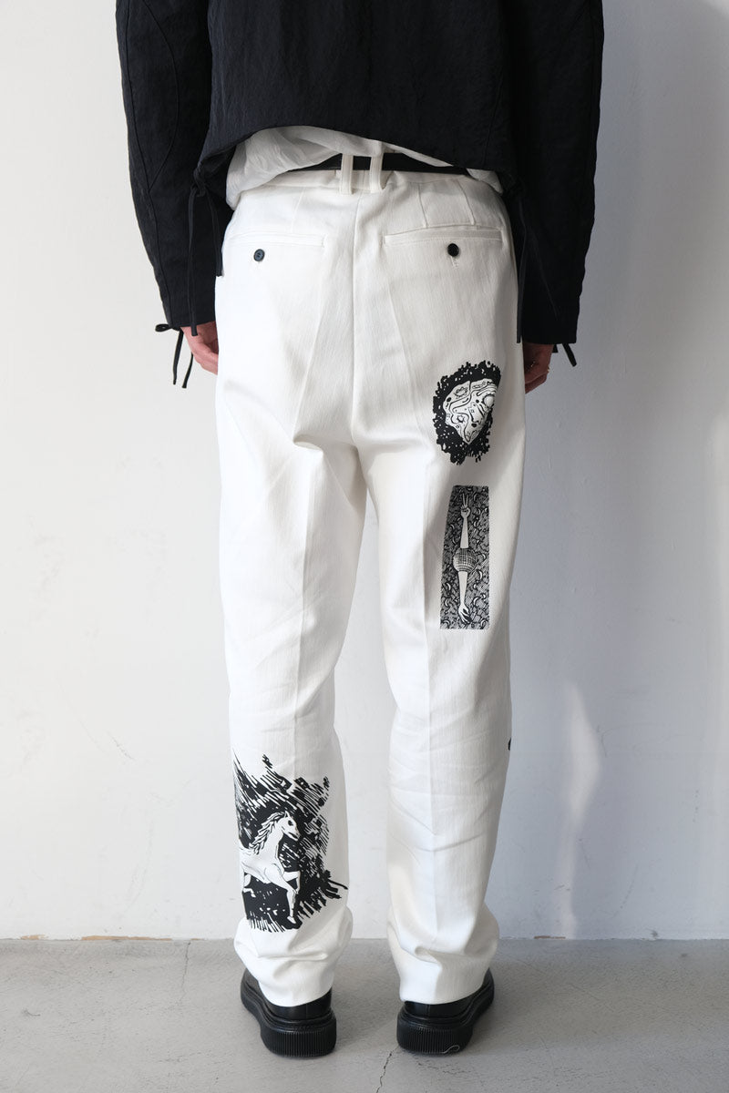 WIDE WAIST LOOP TROUSERS / WHITE WITH PAINTING [20% OFF]