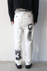 WIDE WAIST LOOP TROUSERS / WHITE WITH PAINTING