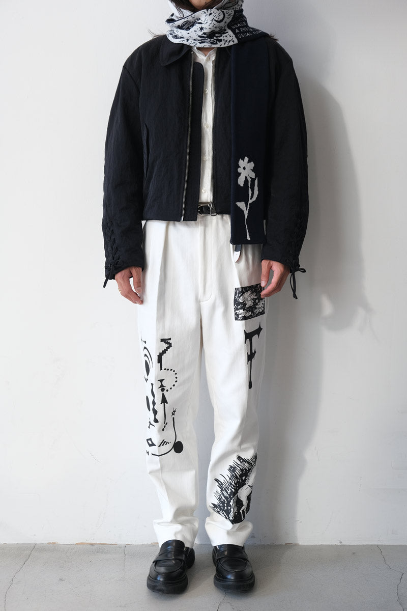 WIDE WAIST LOOP TROUSERS / WHITE WITH PAINTING [20% OFF]