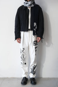 WIDE WAIST LOOP TROUSERS / WHITE WITH PAINTING