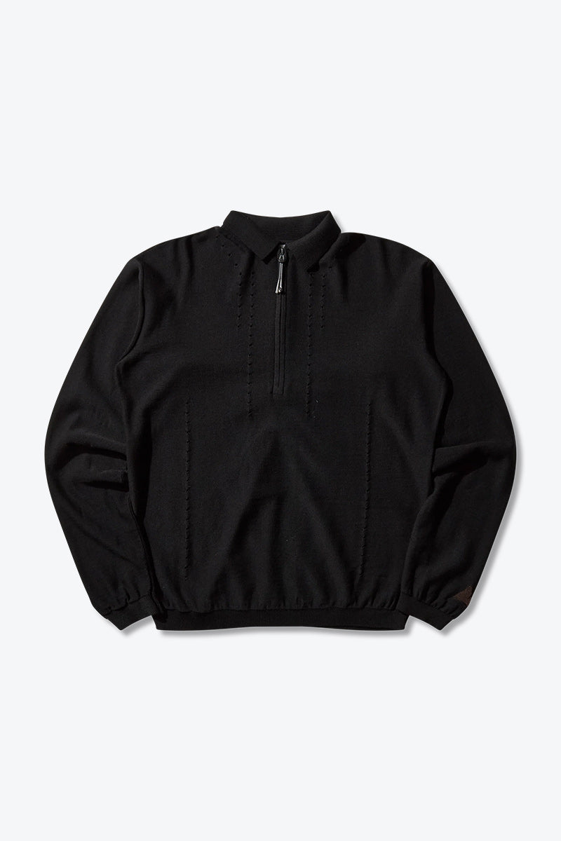 PINCHED WOOL KNIT POLO / BLACK