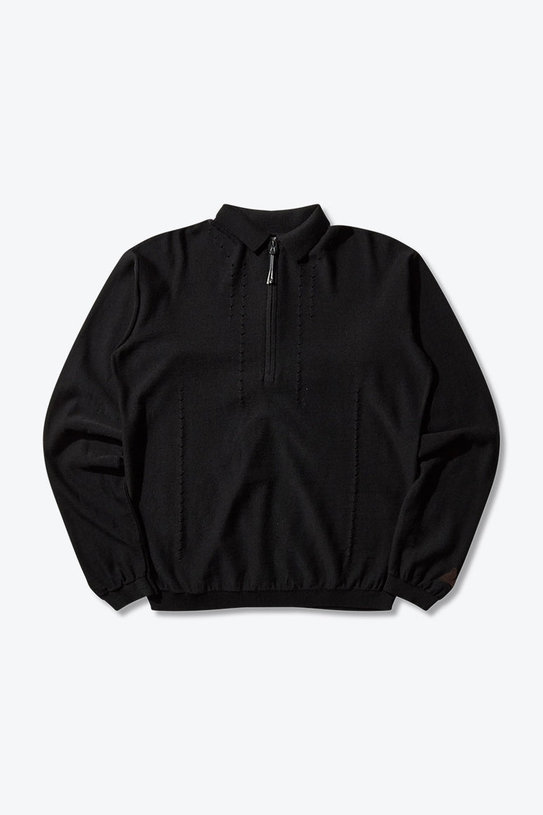 PINCHED WOOL KNIT POLO / BLACK