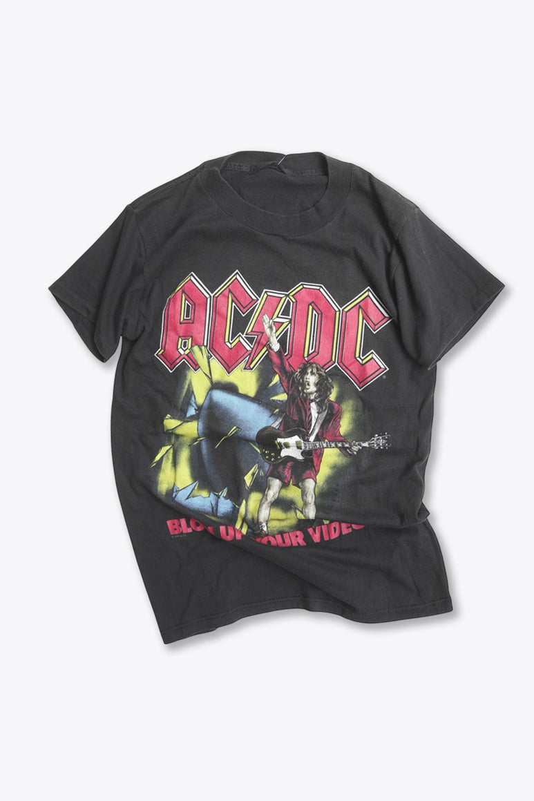 NO BRAND | MADE IN USA 88'S ACDC BLOW UP YOUR VIDEO TOUR SINGLE STITCH T-SHIRT / BLACK [USED]